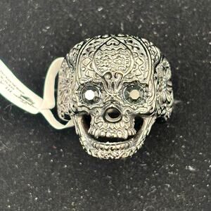 Blackjack BJZ10B Mens Skull Ring Black Stainless Steel with Black CZ Eyes Size10